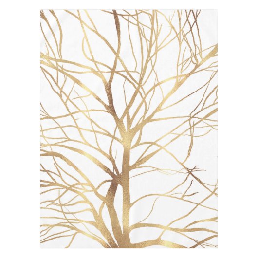 Moderne Gold Tree Silhouette Minimales Weißes Desi Tischdecke (Vorderseite)