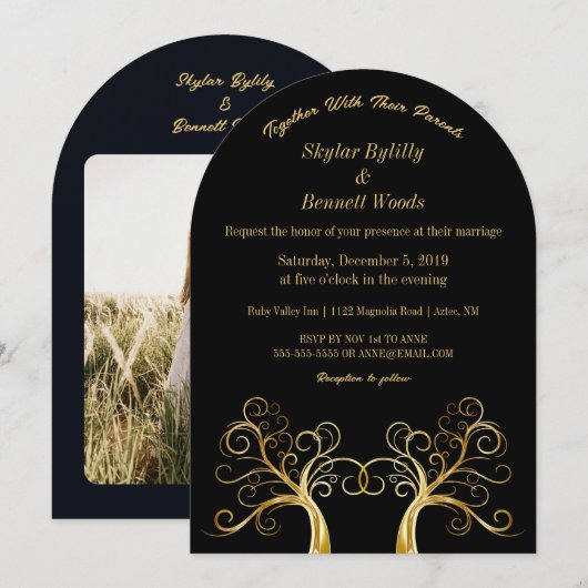 Moderne Gold Tree's Einladung (Vorne/Hinten)