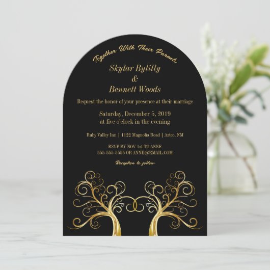 Moderne Gold Tree's Einladung (Stehend Vorderseite)