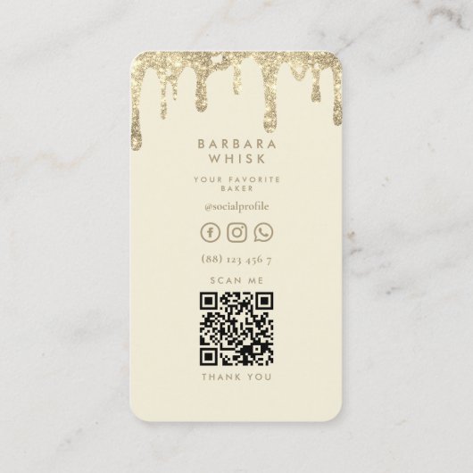 Moderne Gold Tropfen Glitzer Whisky Bäckerei Kondi Visitenkarte (Rückseite)