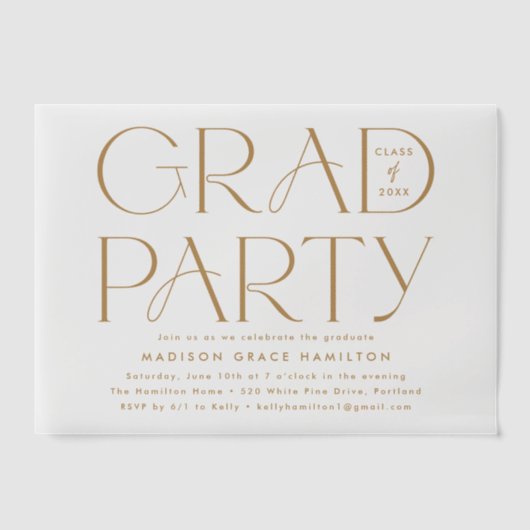 Moderne Gold Typografy Graduation Party Pergament Einladungen (Vorderseite)