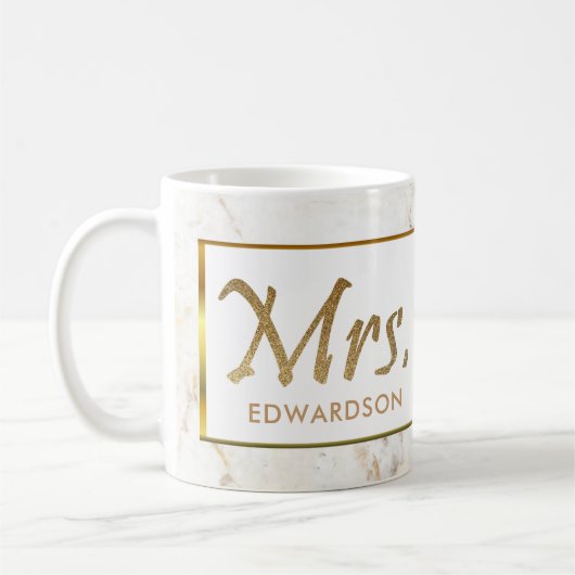 Moderne Gold- u. Marmor Frau personalisierte Kaffeetasse (Links)