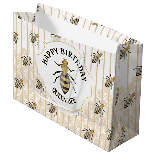 Moderne Gold- und Black Honey Bee Hive Große Geschenktüte (Vorderseite Schrägansicht)