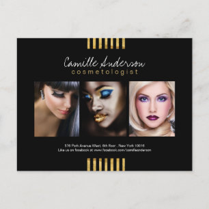 Moderne Gold- und Black Makeup Artistry Comp Card Postkarte