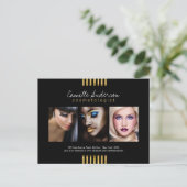 Moderne Gold- und Black Makeup Artistry Comp Card Postkarte (Stehend Vorderseite)