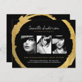 Moderne Gold- und Black Makeup Artistry Comp Card Postkarte (Vorne/Hinten)