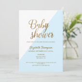 Moderne Gold und Blue Baby Boy Dusche Einladung Ca (Stehend Vorderseite)