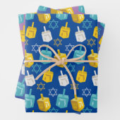 Moderne Gold- und Blue-Hanukkah-Dreidelsstars Geschenkpapier Set (Beispiel)