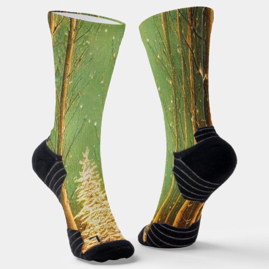 Moderne Gold- und Grünbäume im Wald Socken (Gewinkelt)