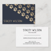 Moderne Gold- und Navy-Dog-Walker | Haustier-Sitte Visitenkarte (Vorne/Hinten)