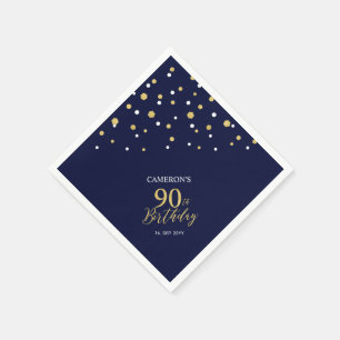 Moderne Gold- und Navyblau-90-Geburtstagsfeier Serviette
