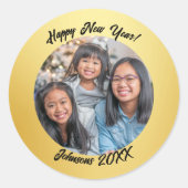 Moderne Gold- und Schwarz-Familien glücklich Neues Runder Aufkleber (Vorderseite)
