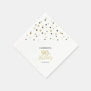 Moderne Gold- und schwarze 90. Geburtstags-Partyse Serviette