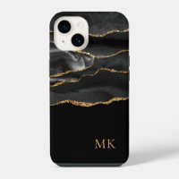 Moderne Gold- und Schwarze Marmor-Achat-Monogramm