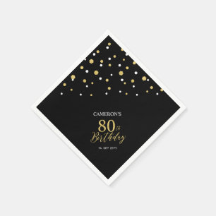 Moderne Gold- und schwarze Servietten zum 80. Gebu