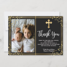 Moderne Gold- und Schwarze Taufe Danke Karten