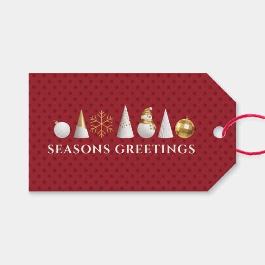 Moderne Gold- und Weiße Ornamente 1 Rotes Geschenk Geschenkanhänger (Vorderseite (Horizontal))