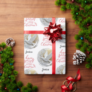 Moderne Gold- und weiße Tauben-Weihnachtsname Geschenkpapier
