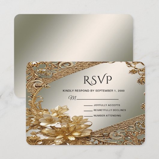 Moderne Gold Verziert-Blütenkarte RSVP Karte (Vorne/Hinten)