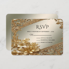 Moderne Gold Verziert-Blütenkarte RSVP Karte