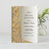 Moderne Gold Verziert Bridal Dusche Einladung (Stehend Vorderseite)