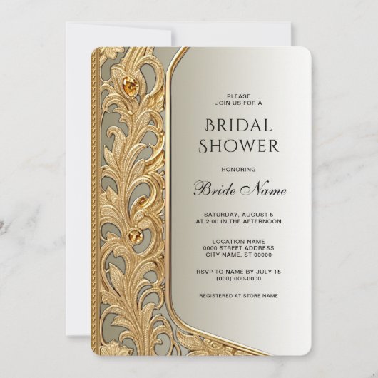 Moderne Gold Verziert Bridal Dusche Einladung (Vorderseite)