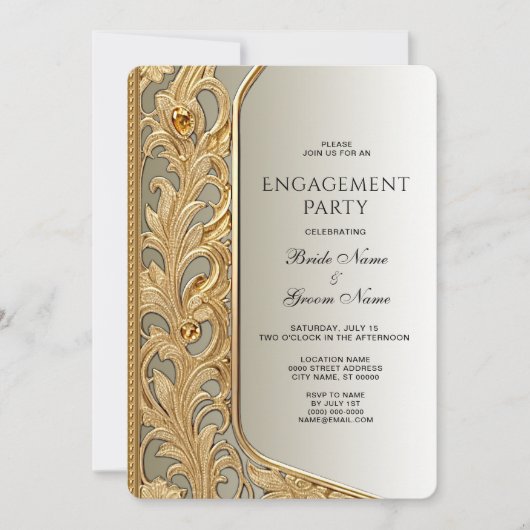 Moderne Gold Verzierte Verlobung Einladung (Vorderseite)