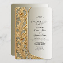Moderne Gold Verzierte Verlobung Einladung