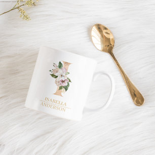 Moderne Gold-Wasserfarbe-Blumen- Buchstabe I Mon Kaffeetasse