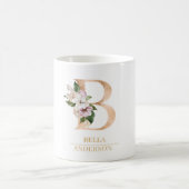 Moderne Gold-Wasserfarben-Blumen-Initiale B | Mono Kaffeetasse (Mittel)
