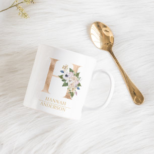 Moderne Gold Watercolor Blume Letter H   Monogramm Kaffeetasse
