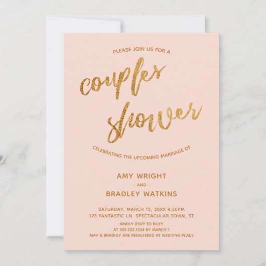 Moderne Gold Waves Handschrift Blush Couples Dusch Einladung (Vorderseite)