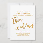 Moderne Gold Waves Handwriting White Wedding Einladung (Vorderseite)