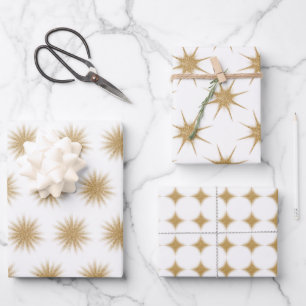 Moderne Gold Weihnachtsstars Geschenkpapier Set