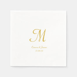 Moderne Gold & White Script Monogram Wedding Party Serviette