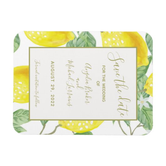 Moderne Gold-Zitronen und -Folien Save the Date Magnet (Horizontal)