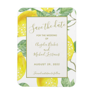 Moderne Gold-Zitronen und -Folien Save the Date Magnet