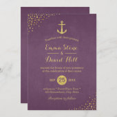 Moderne Goldanker-Hochzeit Lila Einladung (Vorne/Hinten)
