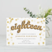 Moderne Goldballons Glitzer 18. Geburtstag Einladung (Stehend Vorderseite)