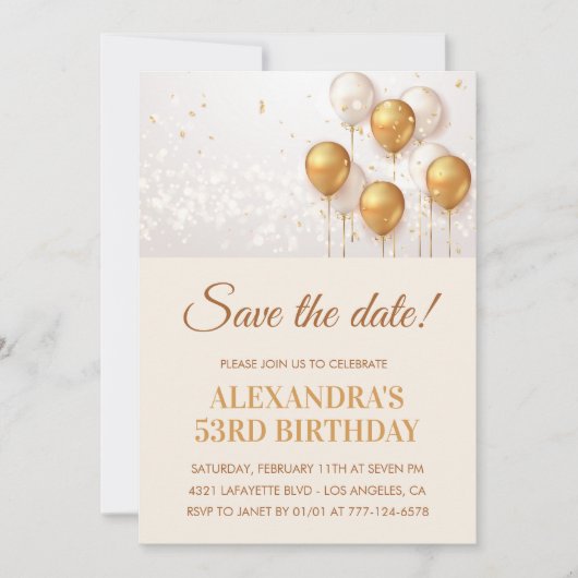 Moderne Goldballons Save the Date 53. Einladung (Vorderseite)