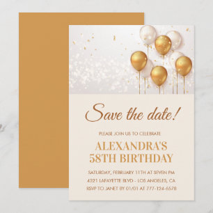 Moderne Goldballons Save the Date 58. Geburtstag Einladung