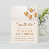 Moderne Goldballons Save the Date 63. Einladung (Stehend Vorderseite)