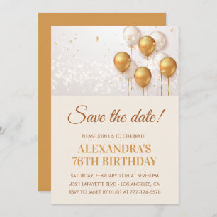 Moderne Goldballons Save the Date 76. Einladung