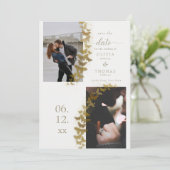 Moderne Goldbarren Elegante 3 Fotos Hochzeit Save The Date (Stehend Vorderseite)