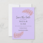 Moderne Goldblättchen Violett Save The Date (Vorderseite)