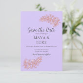 Moderne Goldblättchen Violett Save The Date (Stehend Vorderseite)