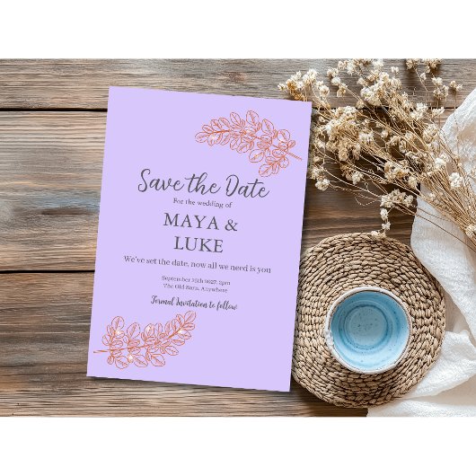 Moderne Goldblättchen Violett Save The Date