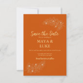 Moderne Goldblätter in verbranntem Orange Save The Date (Vorderseite)