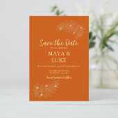 Moderne Goldblätter in verbranntem Orange Save The Date (Stehend Vorderseite)