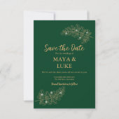 Moderne Goldblätter Smaragd Save The Date (Vorderseite)